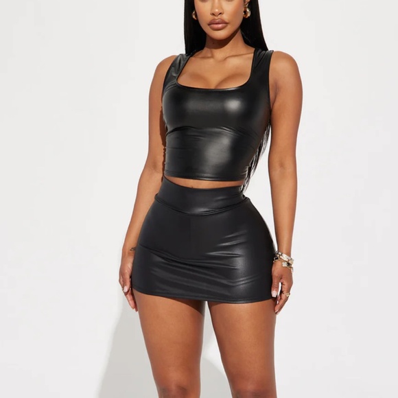 Fashion Nova Pants - Fashion Nova Missy Faux Leather Mini Skort - Black